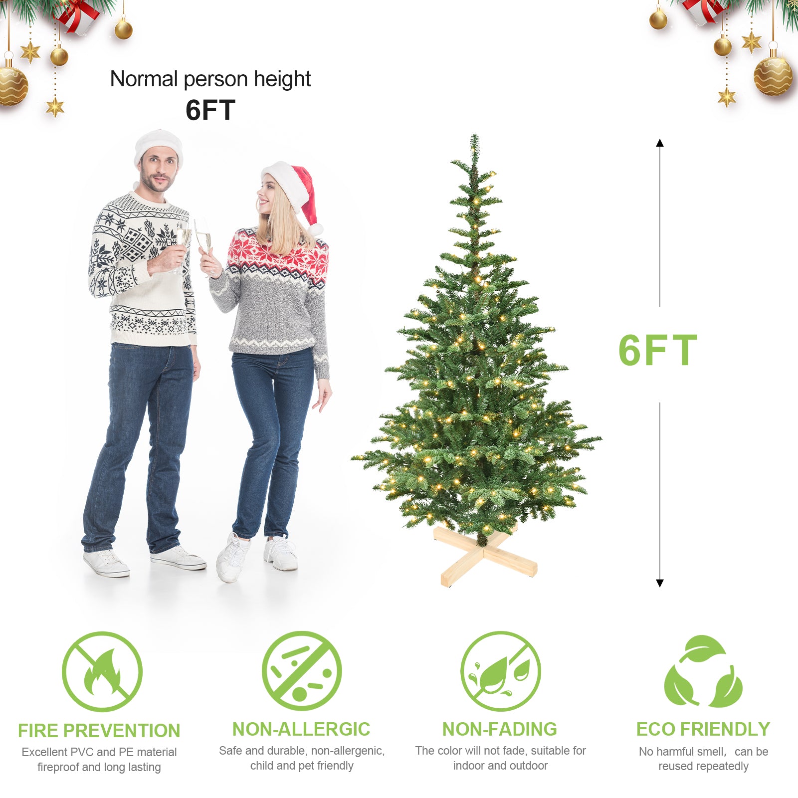 6ft Pre-Lit Christmas Tree with 300 Warm Lights