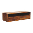 Solid Wood Lunar Wall-Mounted Media Unit, 2 Drawers, Chestnut