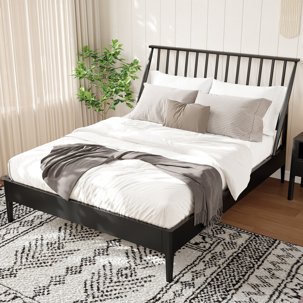Solid Bamboo Wood Spindle Platform King Bed
