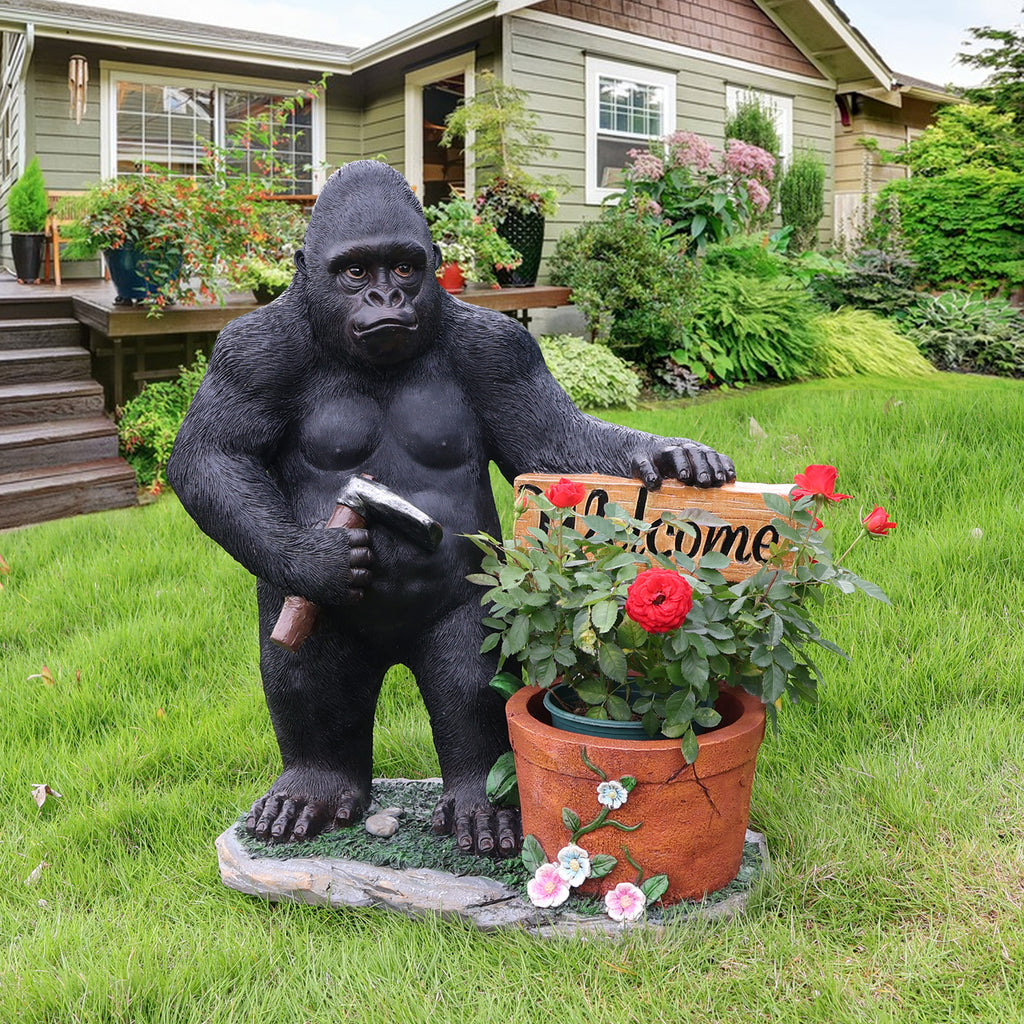 Outdoor Garden Sculpture Chimpanzees Flower Pot Planter
