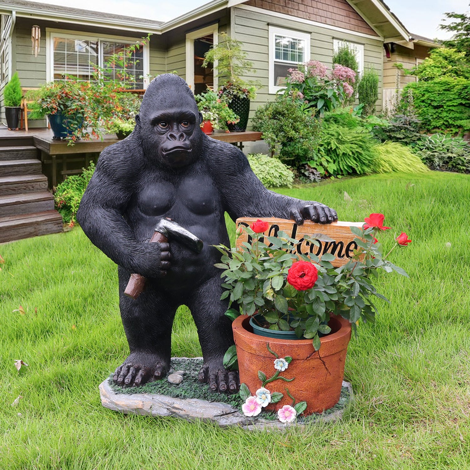 Outdoor Garden Sculpture Chimpanzees Flower Pot Planter