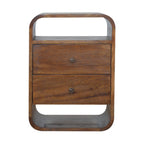 Solid Wood Chestnut Curve 2-Drawer Nightstand, 2 Open Slots