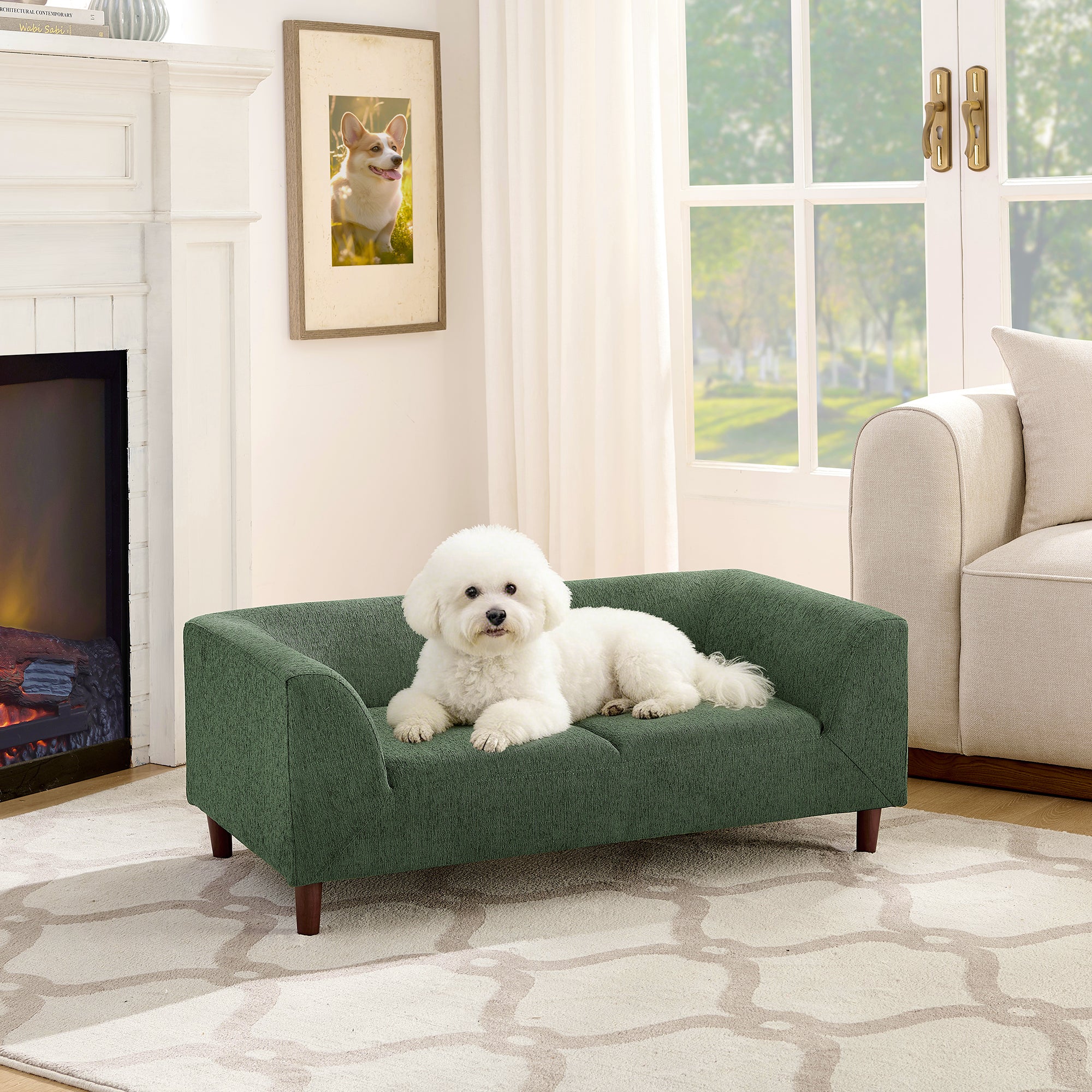 Modern Rectangular Pet Sofa with Backrest and Armrests