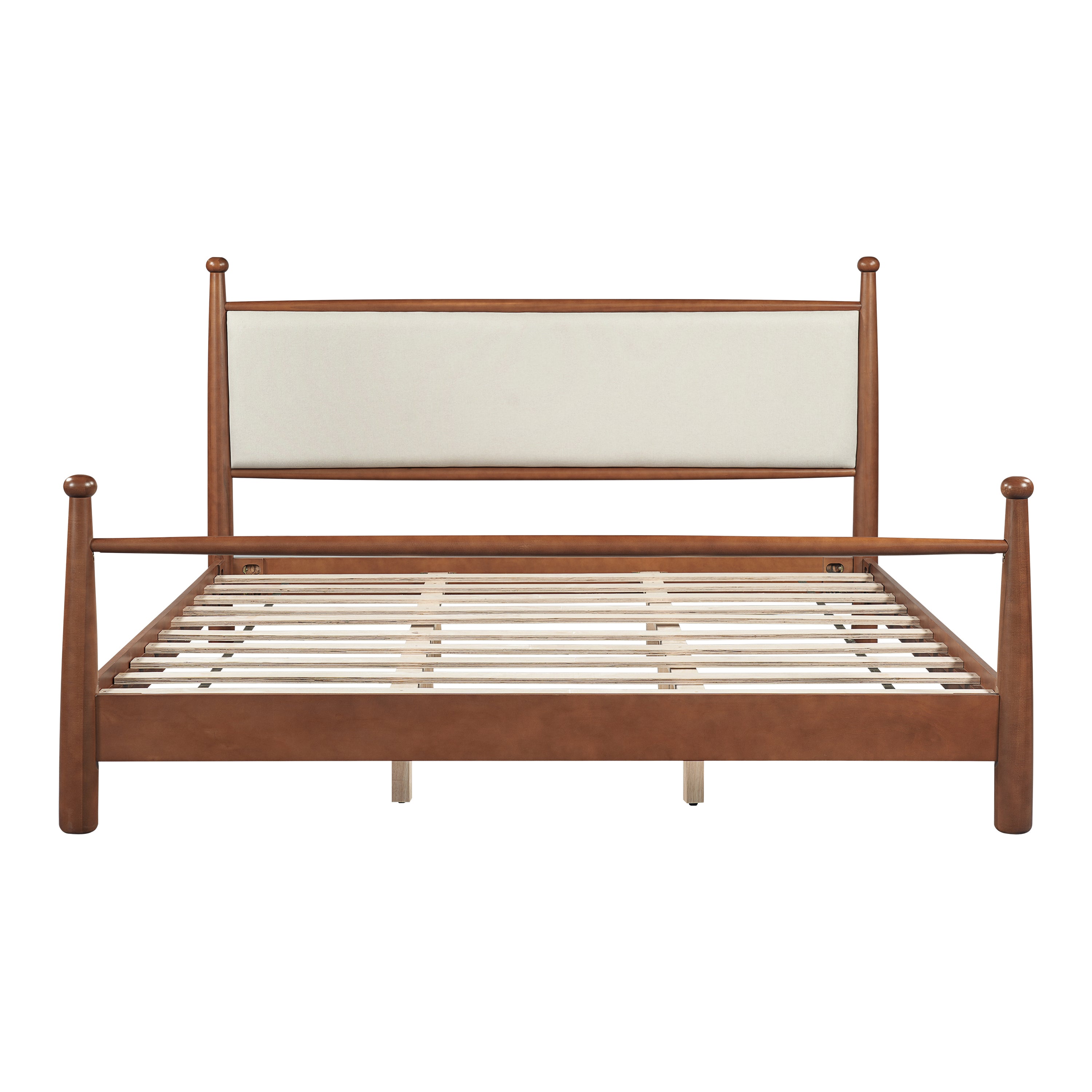 Solid Poplar & Plywood Bed Frame with Upholstered Headboard, King