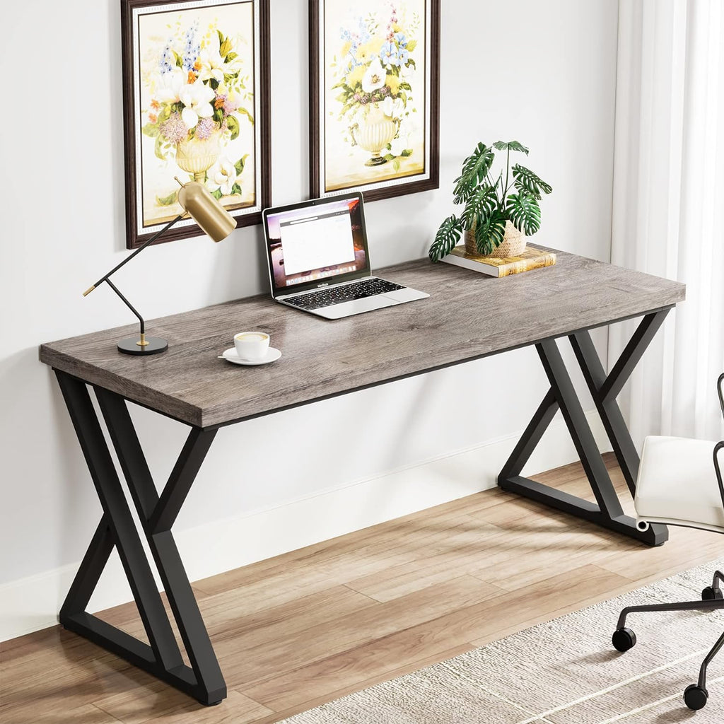 55” Modern Writing Desk with Z-Shaped Metal Legs