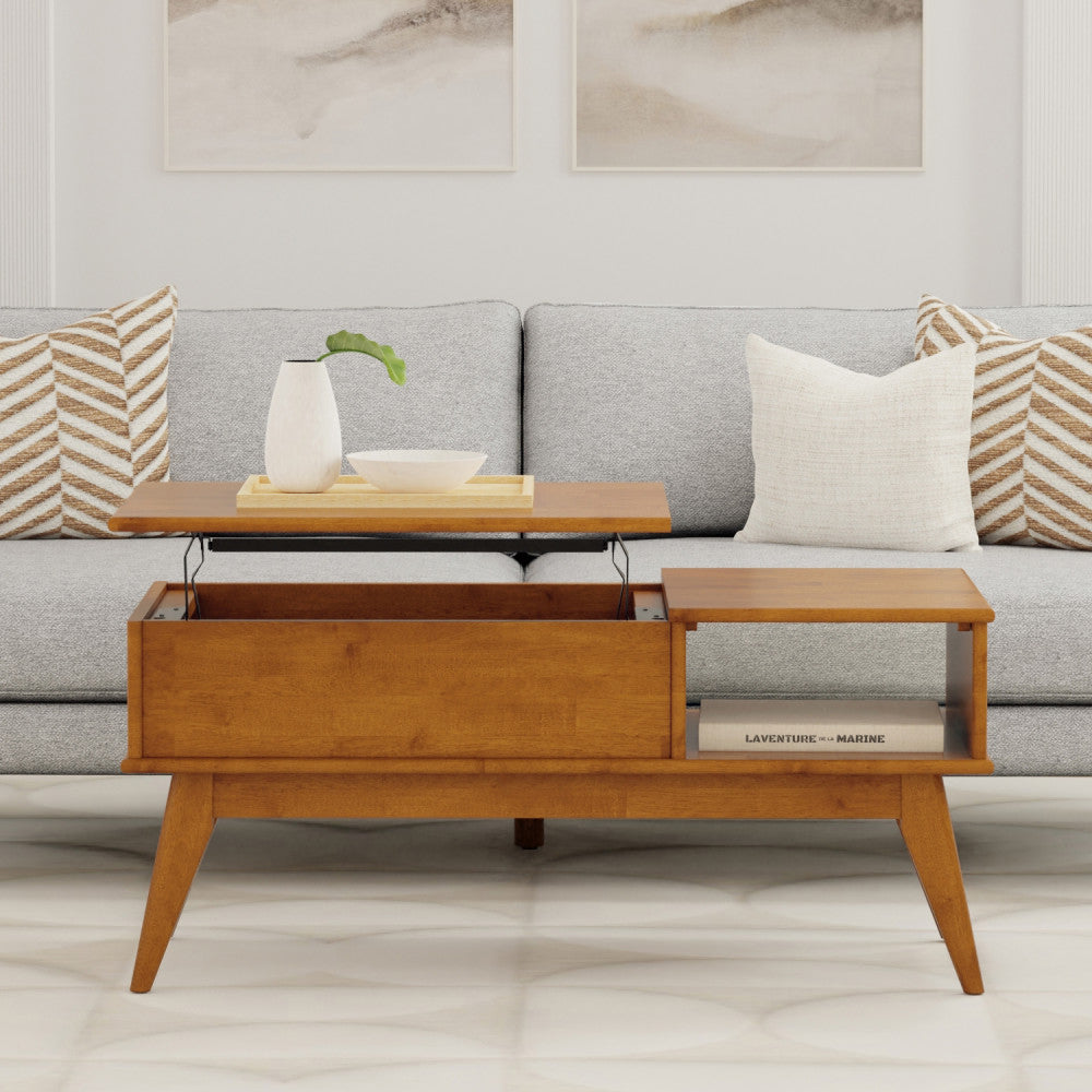 Draper 48 Inch Wide Solid Wood Lift Top Coffee Table in Teak