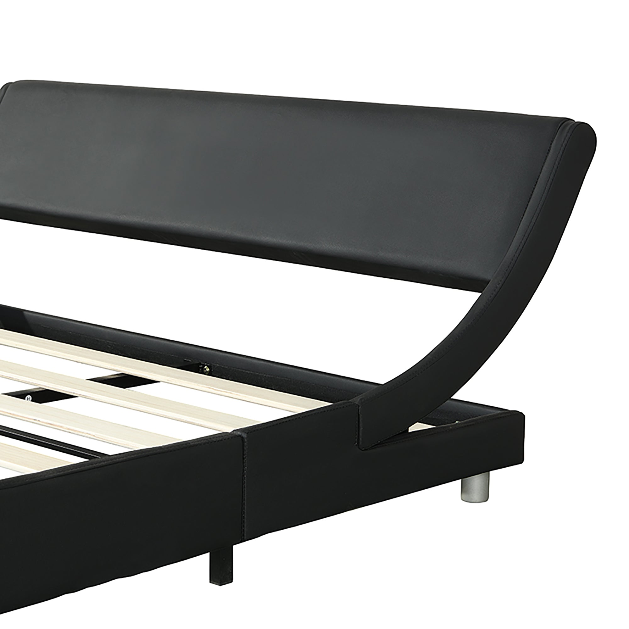 Faux Leather Upholstered Platform Bed Frame with LED Lighting