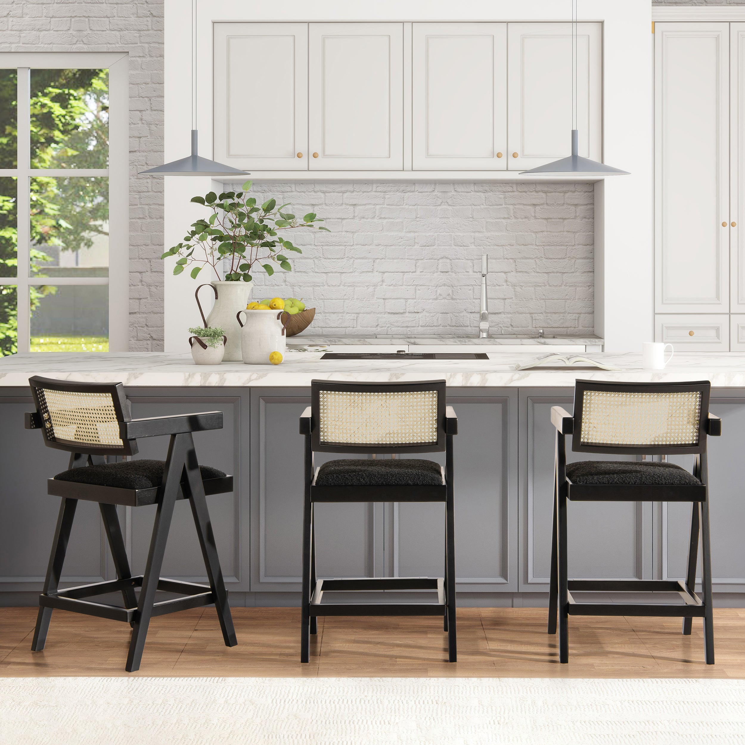 Milan 25.5" Modern Resin Webbing Back Bar Stool Set of 3
