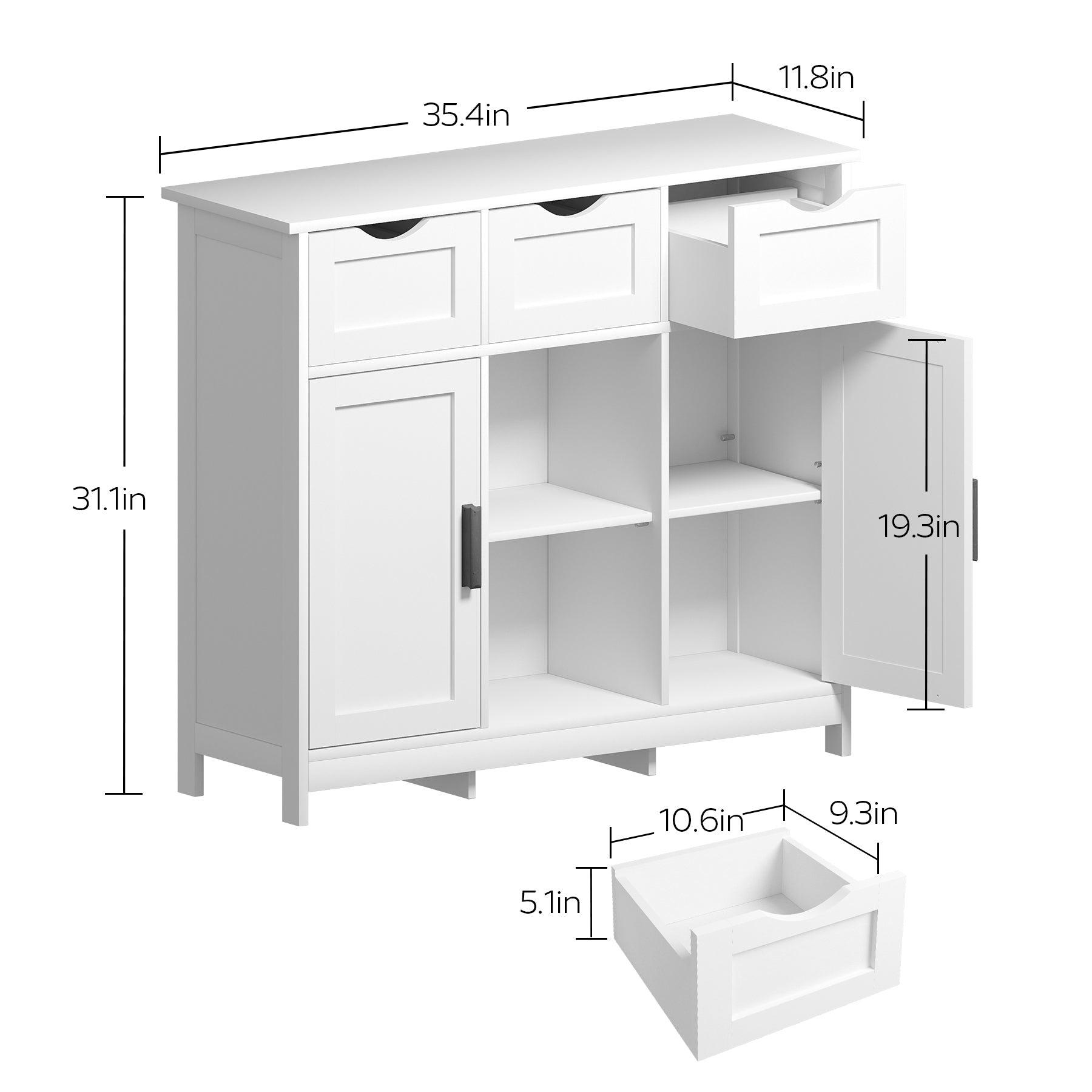 Wooden Floor Cabinet with Drawers and Shelves
