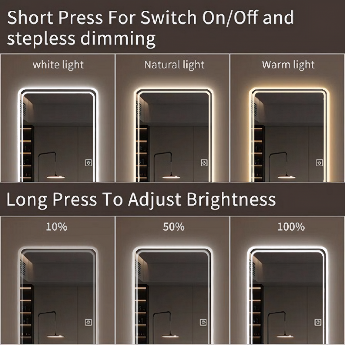 65"x24" Full Length LED Mirror with Dimming & Color Modes