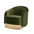 Serena 31.5" Ruched Barrel Back Accent Arm Chair with Bullion Fringe