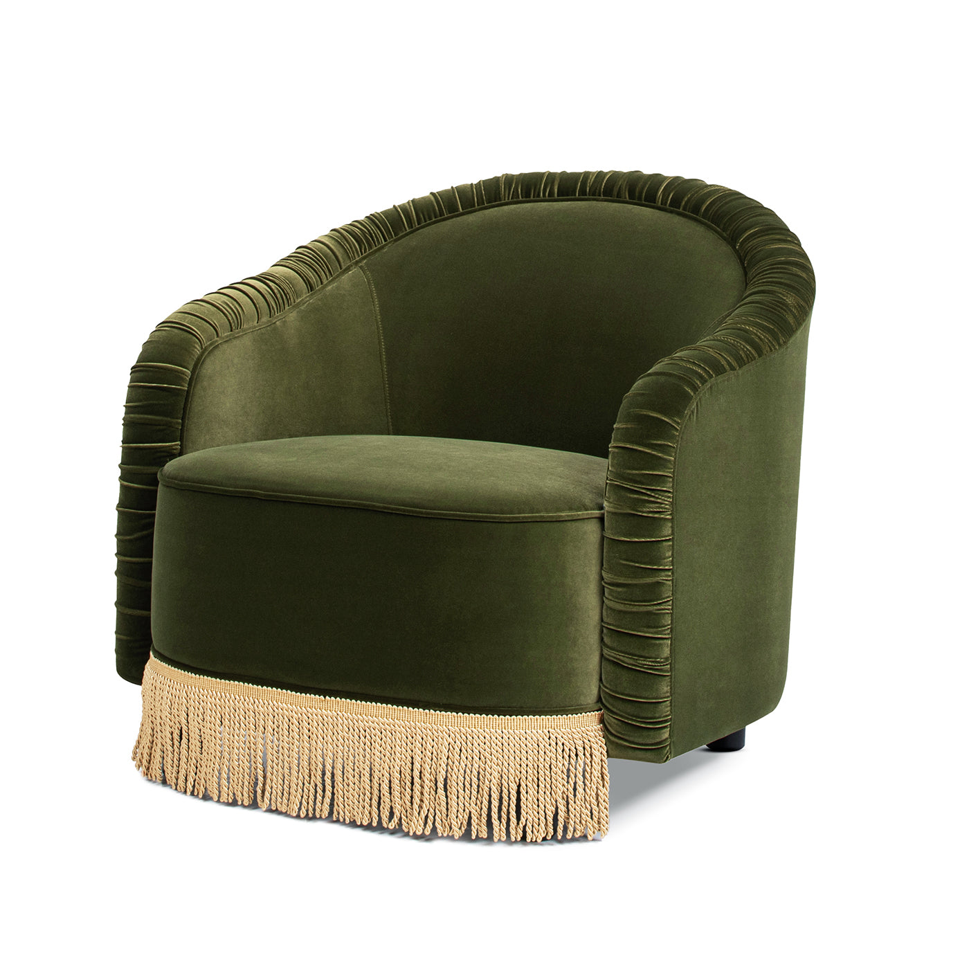 Serena 31.5" Ruched Barrel Back Accent Arm Chair with Bullion Fringe