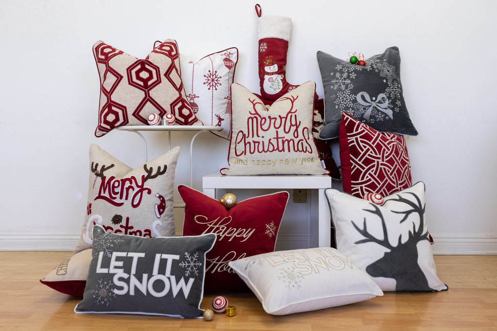 Let It Snow Embroidered Cotton Throw Pillow