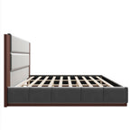 Upholstered Platform Bed Frame with Extended Wood Headboard