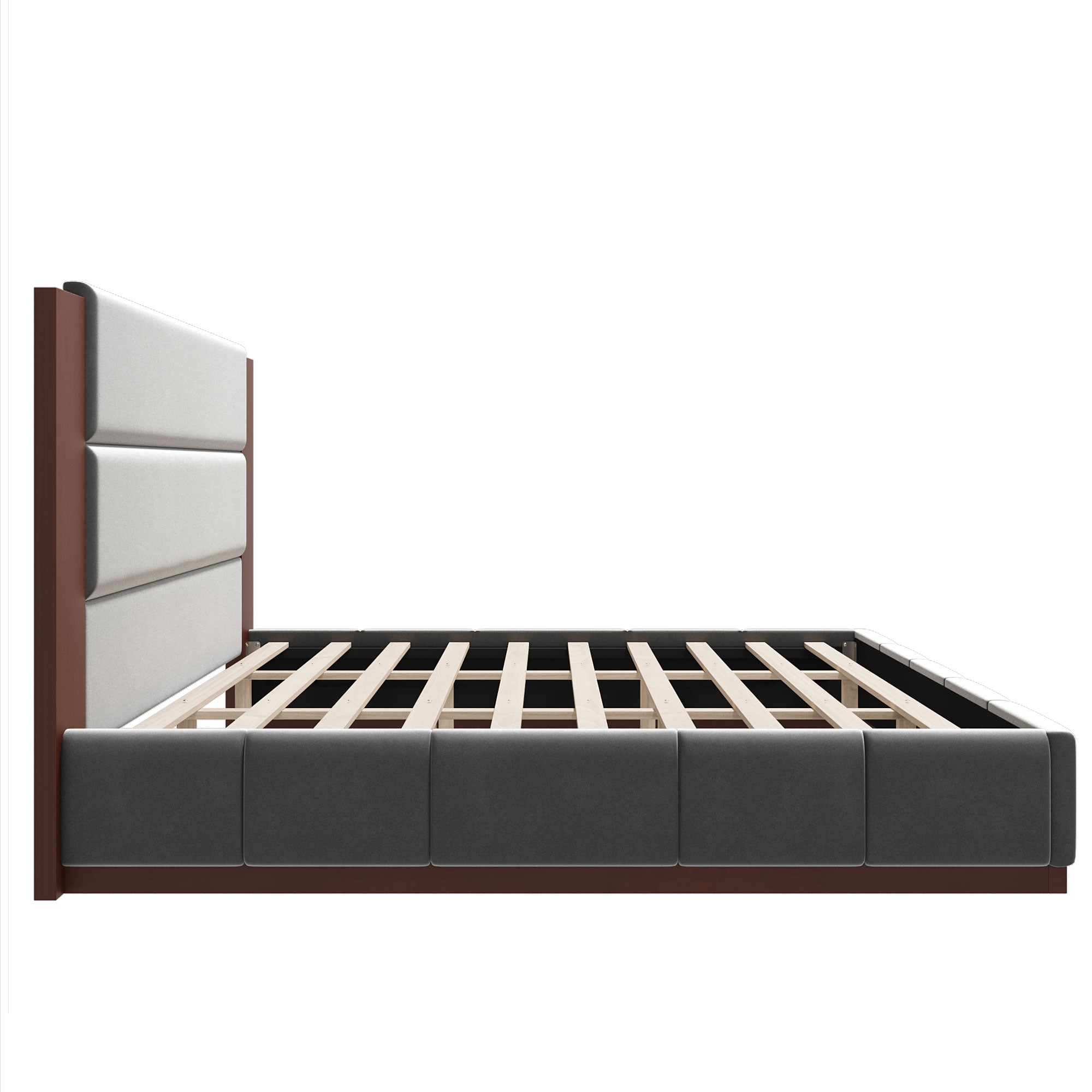 Upholstered Platform Bed Frame with Extended Wood Headboard