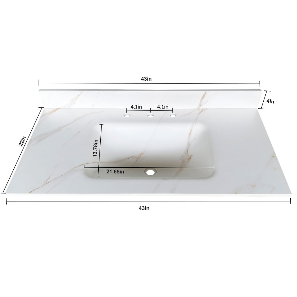 43-Inch Sintered Stone Vanity Top with Integrated Sink, Calacatta Gold