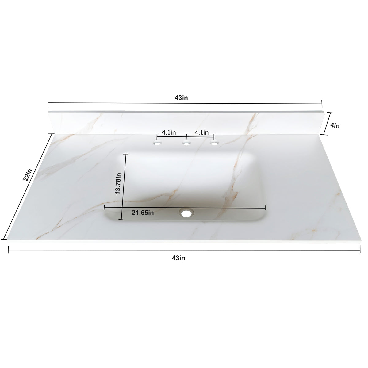 43-Inch Sintered Stone Vanity Top with Integrated Sink, Calacatta Gold