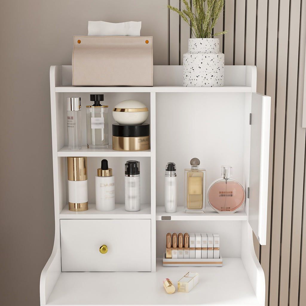 3-in-1 Dressing Table with LED Mirror & Storage Stool