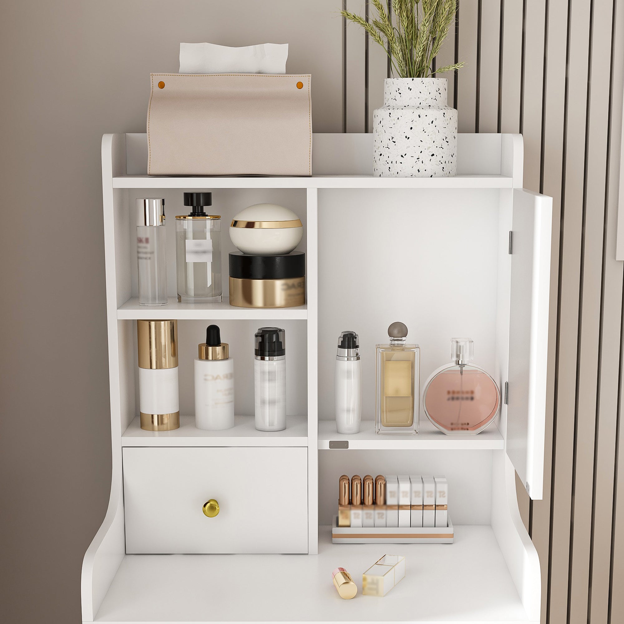 3-in-1 Dressing Table with LED Mirror & Storage Stool