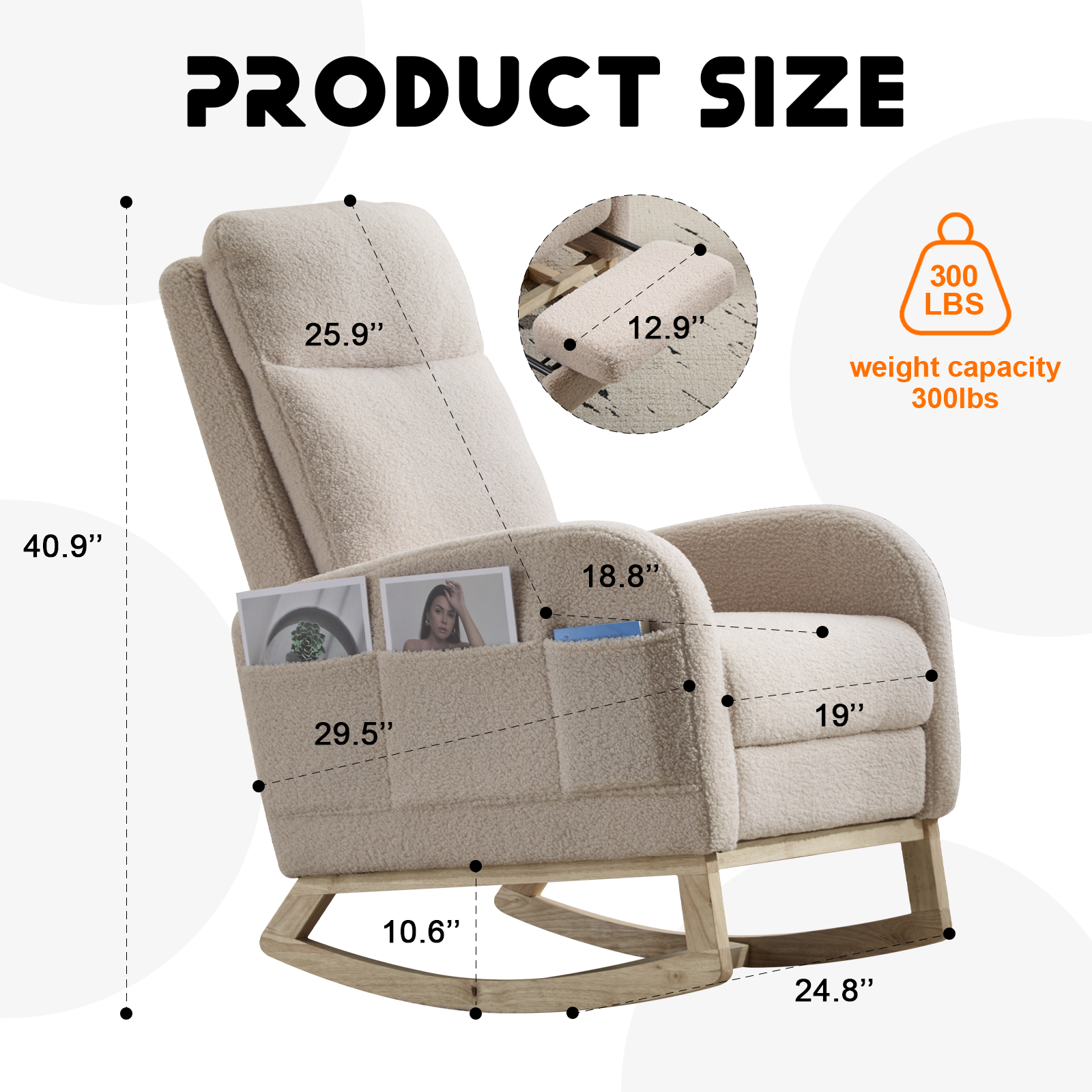 Teddy Upholstered Nursery Glider Rocking Chair with Footrest