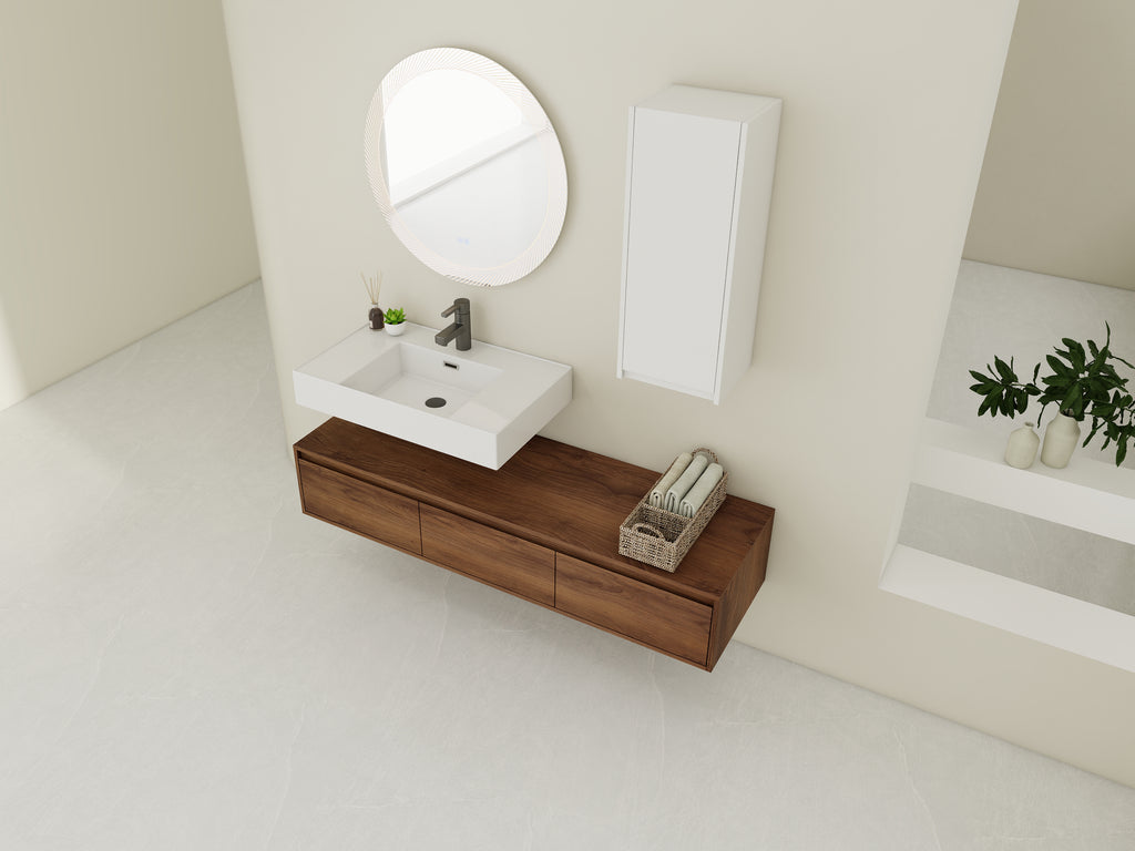 60 Inch Wall-Mounted Bathroom Vanity with Resin Sink