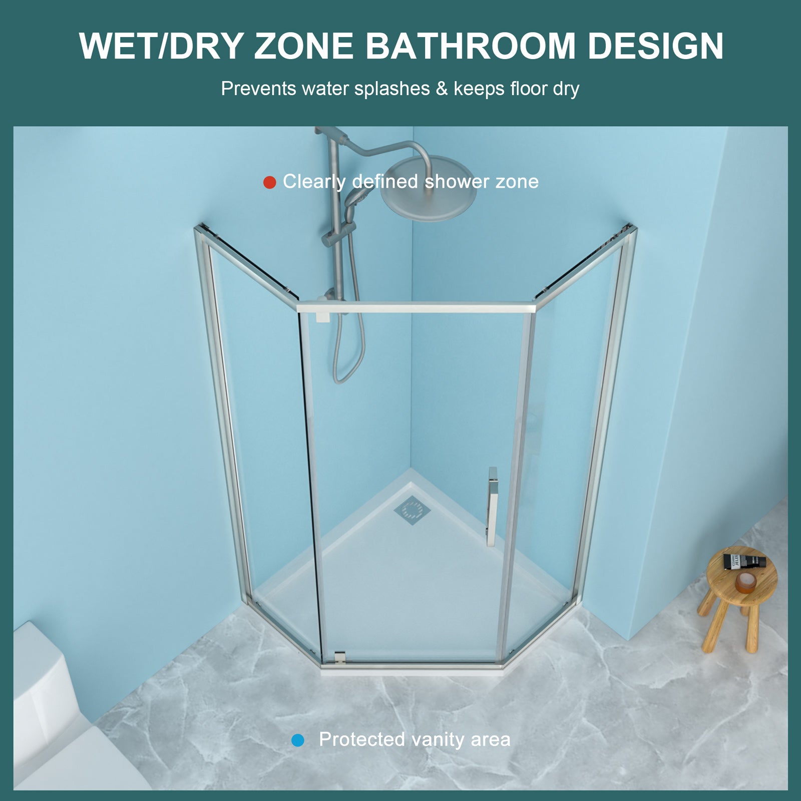 Shower Door 34-1/8" x 72" Semi-Frameless Neo-Angle Hinged Shower Enclosure