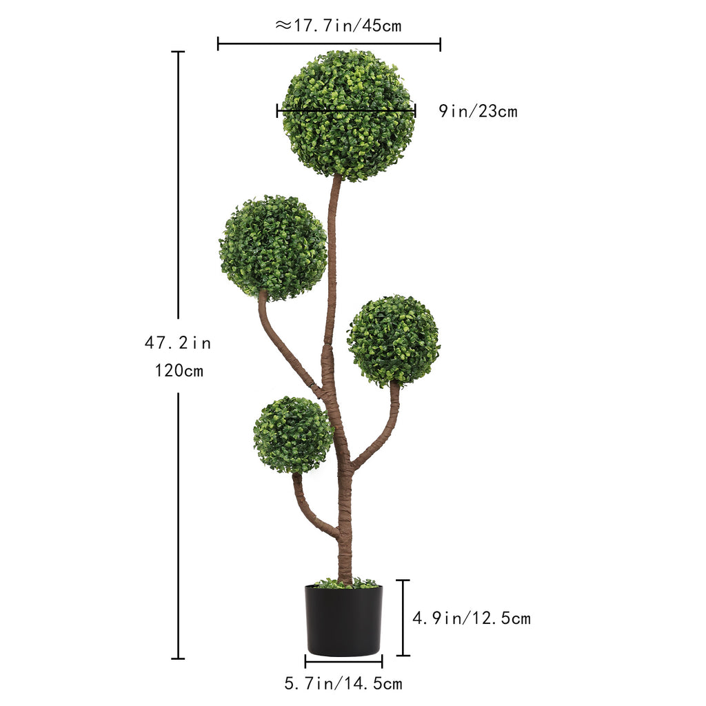 4FT Tall Artificial Boxwood Topiary Tree - Large Faux