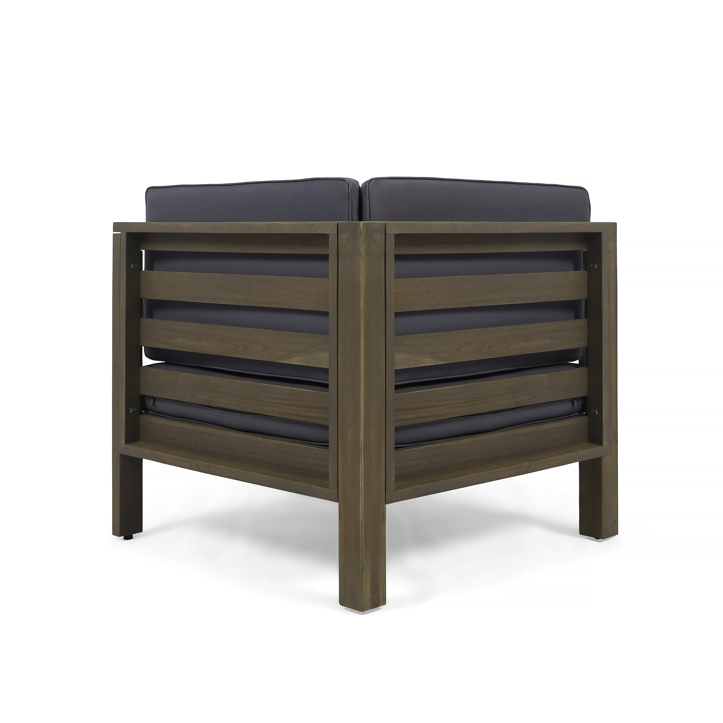 Oana Outdoor Wooden Sectional Set with Cushions, Dark Grey