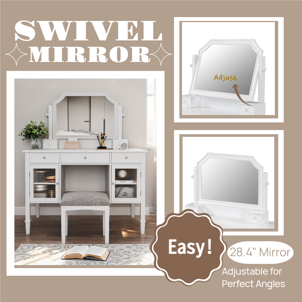 44.4" Makeup Vanity Desk with Adjustable Mirror
