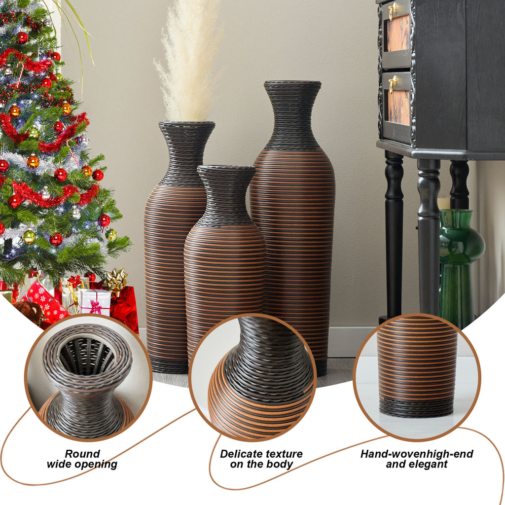 Hand-Woven PVC Rattan Vases, Set of 3