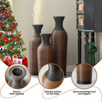 Hand-Woven PVC Rattan Vases, Set of 3