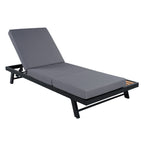 Black Iron + Teak Finish Chaise Lounge Set with Dark Grey Cushion