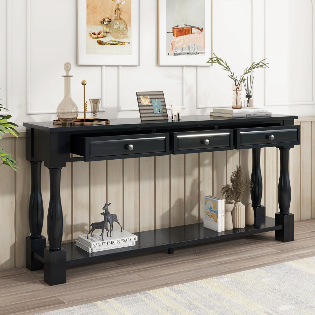 TREXM Console Table - 63" Long with Drawers & Shelf