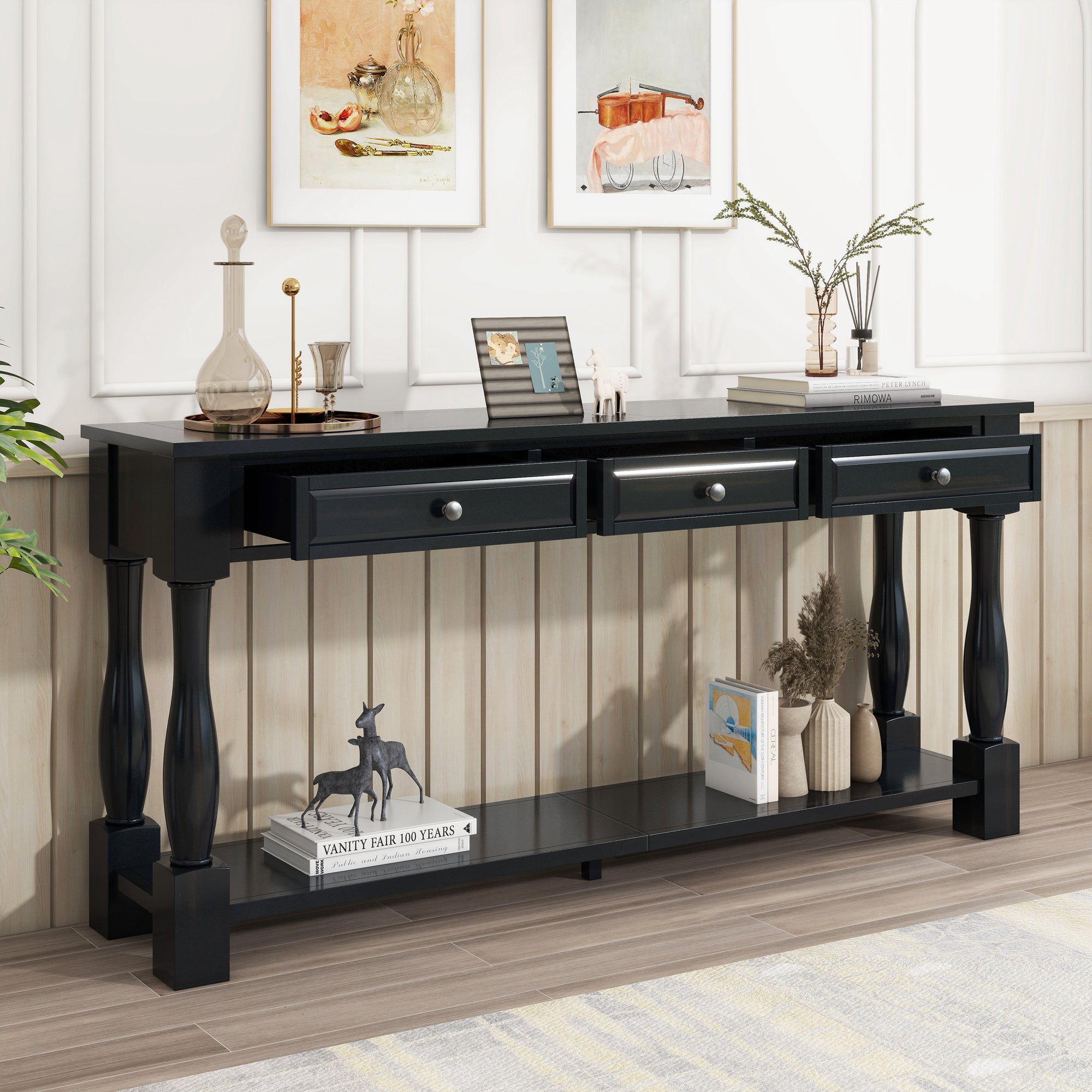 TREXM Console Table - 63" Long with Drawers & Shelf