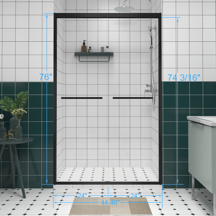 Aluminum Frame Double Sliding Shower Door (44-48"x76")