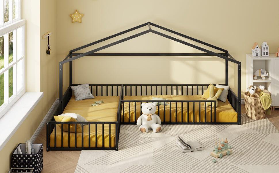 Double Twin Size L-Shaped Montessori Bed