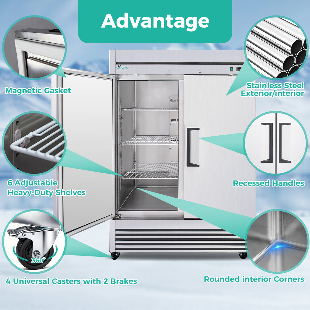 54" Commercial Refrigerator - Stainless Steel 49 Cu.Ft