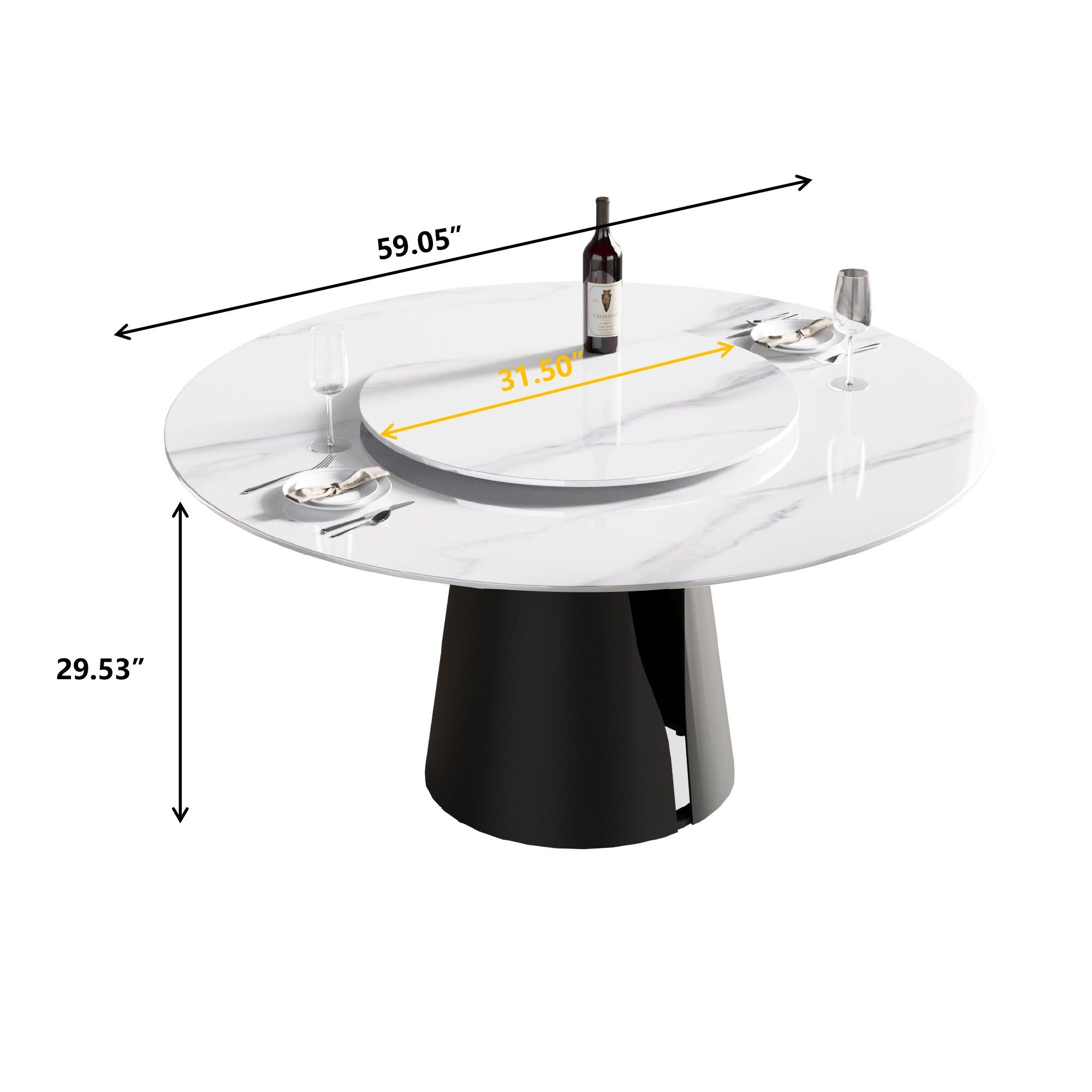 Modern Artificial Stone Round Carbon Steel Base Dining Table, Can Accommodate 6 People, Artificial Stone Turntable