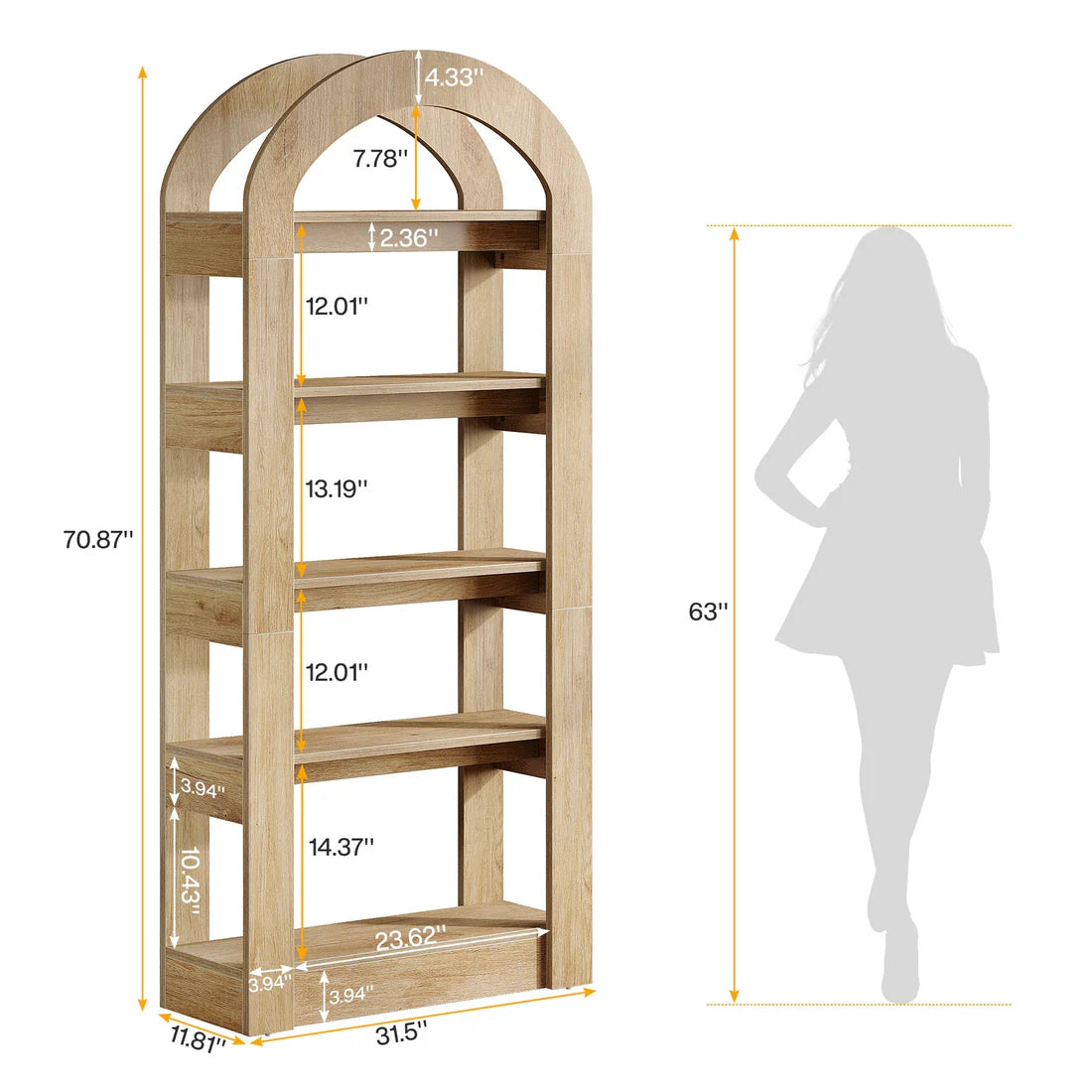 Arched Display Shelf - 5-Tier Bookshelf