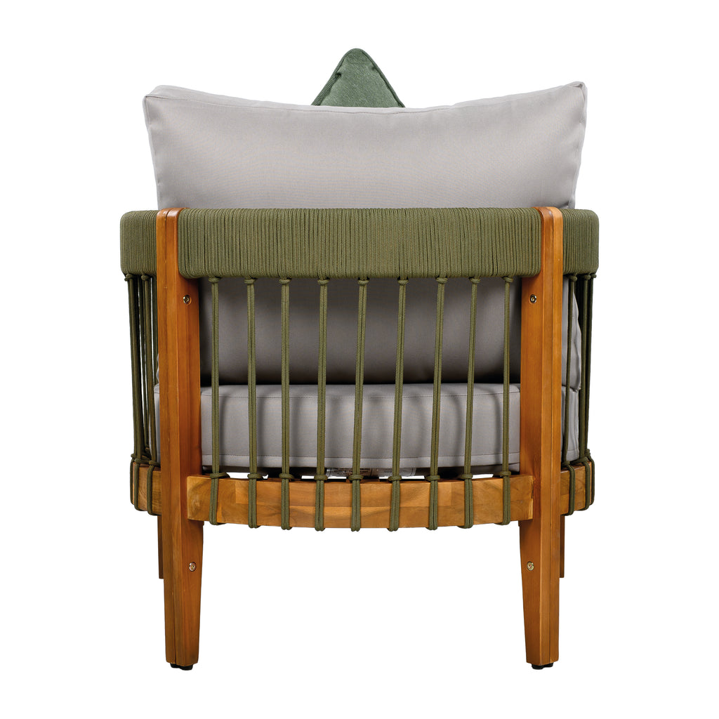 Acacia Wood Outdoor Club Chair with Handwoven Rope Accents