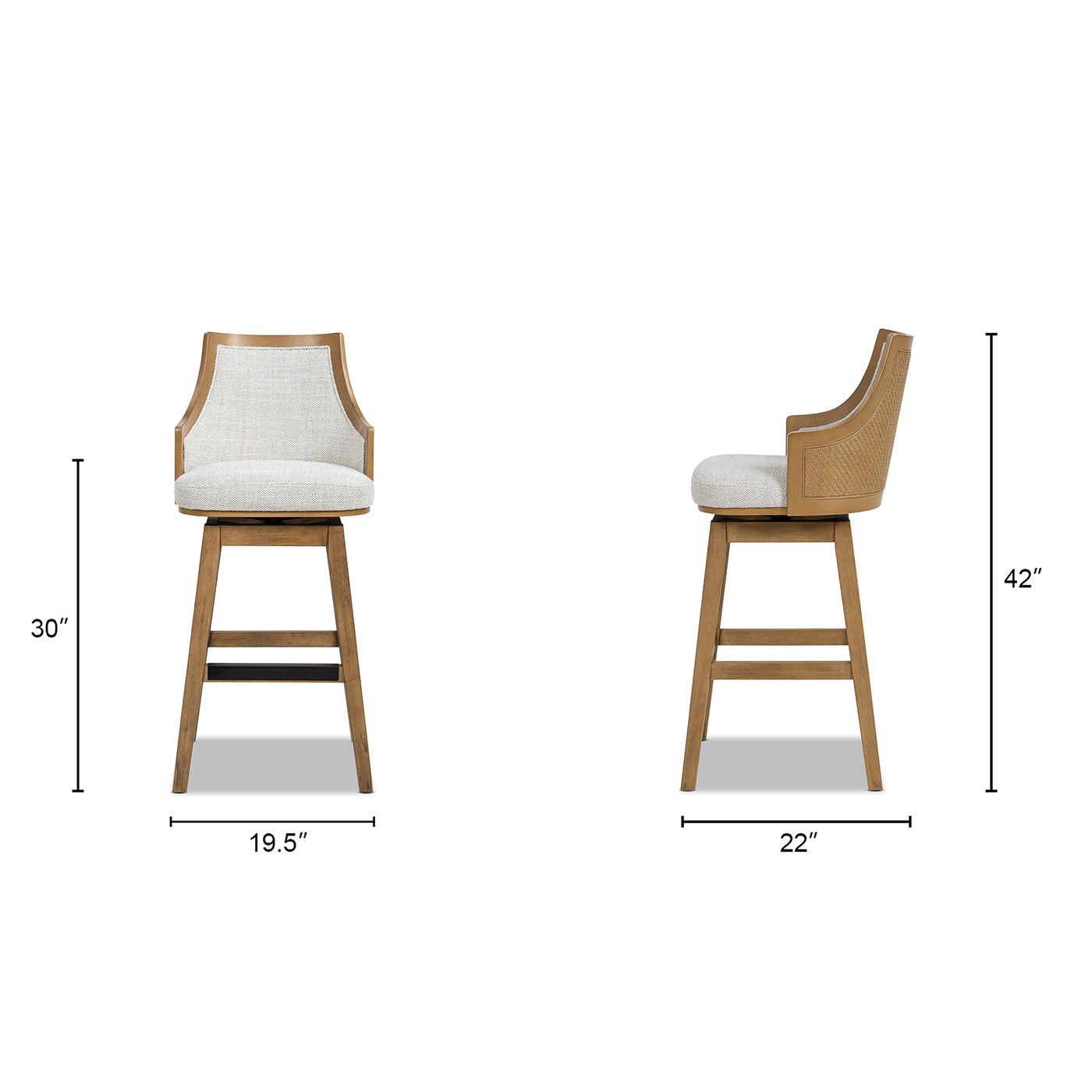 Bahama 30" Cane Rattan High-Back Swivel Bar Stool