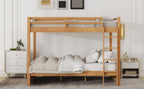 Wood Queen Size Bunk Bed with Ladder, Wood Color