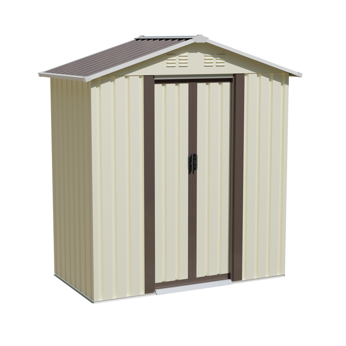 5x3 FT Metal Garden Shed with Sliding Double Doors, Beige