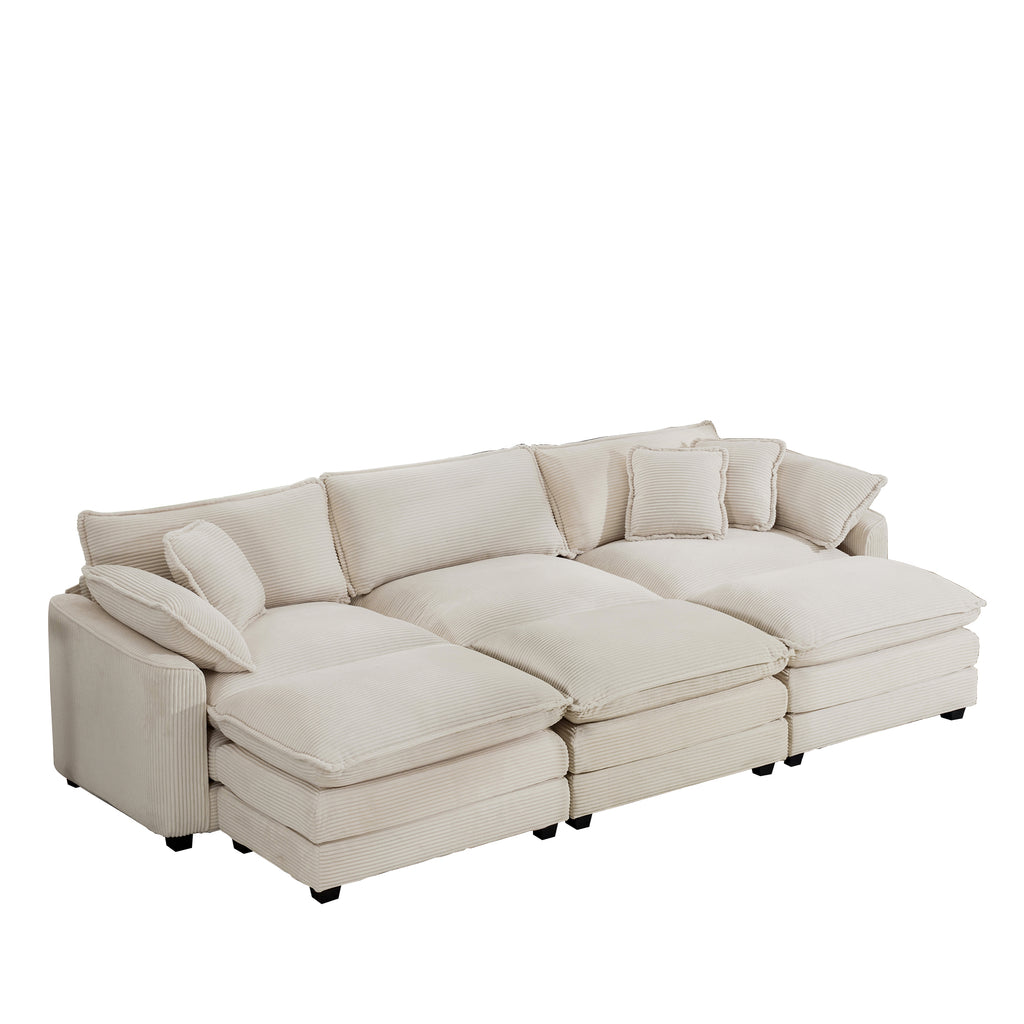 Oversized Modular Cushioned Sofa with 3 Ottomans