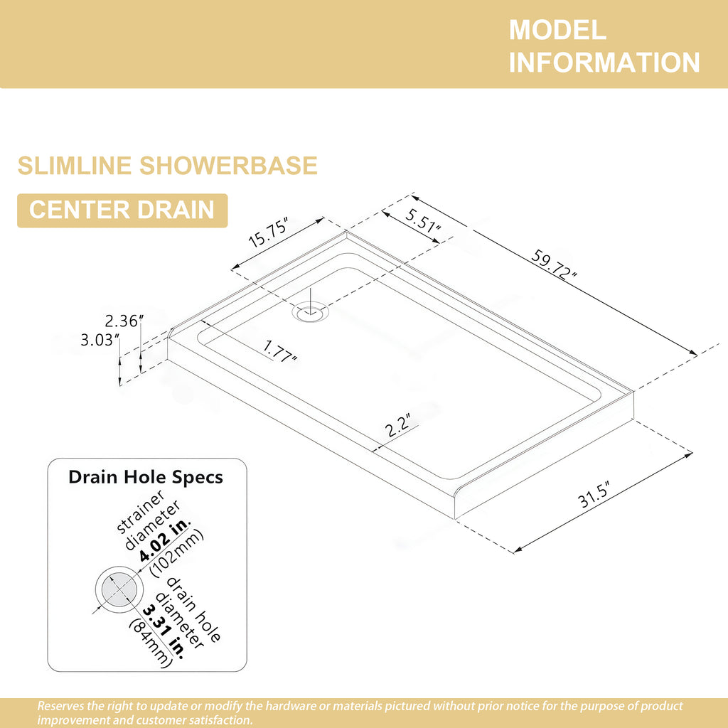 32" x 60" Shower Base Shower Pan