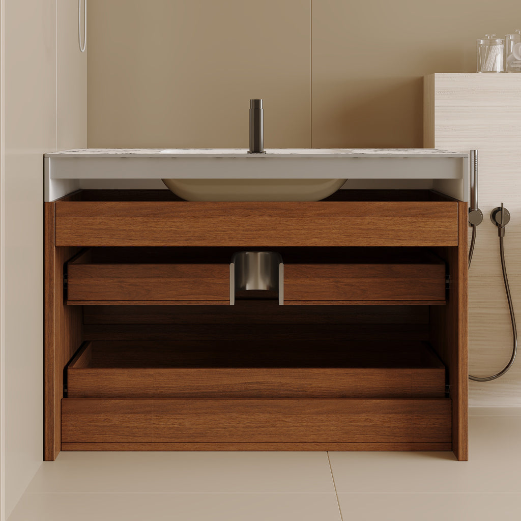 29.9" Modern Floating Bathroom Vanity with Faux Marble Top