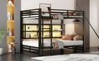 Metal Queen Over Queen Bunk Bed with Storage Cabinets and LED