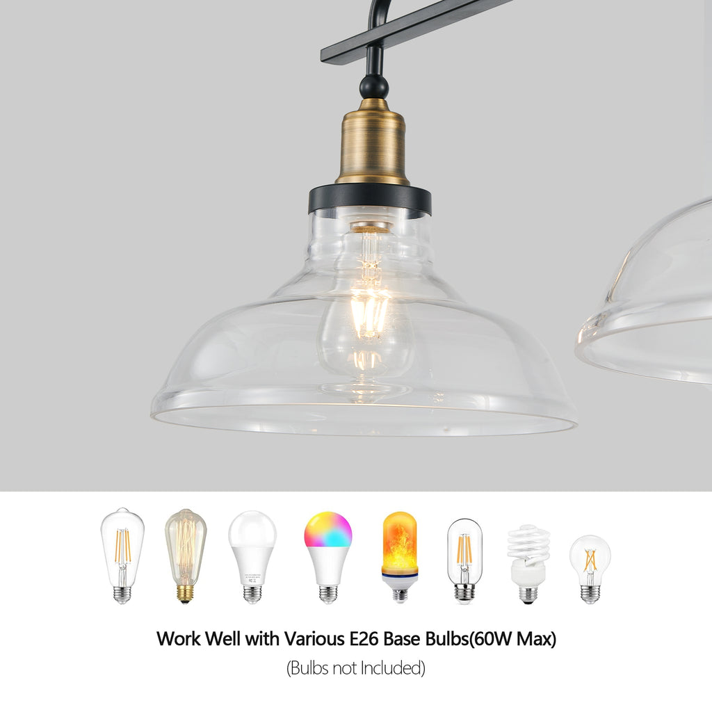 45" Industrial 3-Light Pendant Chandelier with Clear Glass Shades