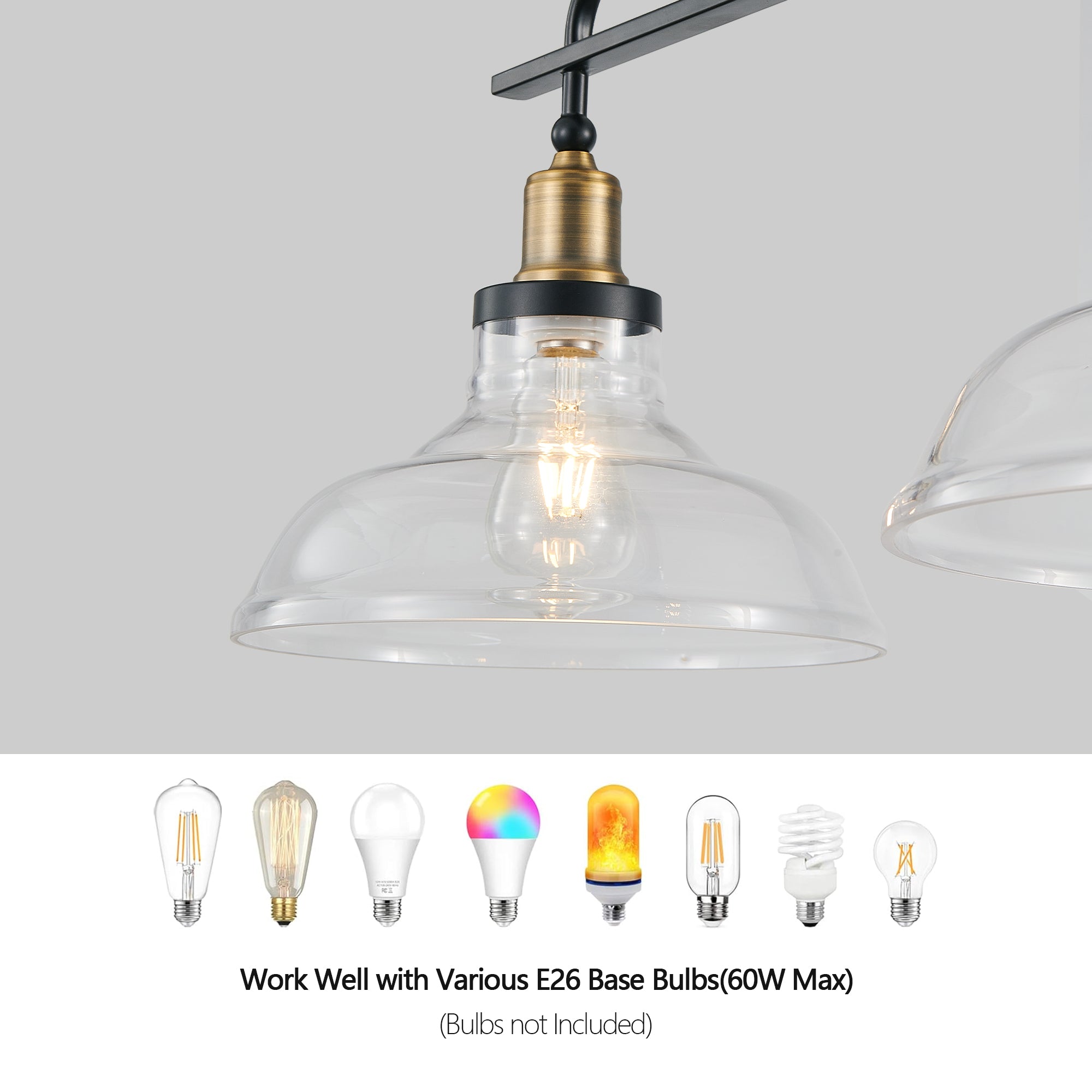 45" Industrial 3-Light Pendant Chandelier with Clear Glass Shades