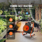 VEVOR Greenhouse Heater with Thermostat, 1500W Fast Heating